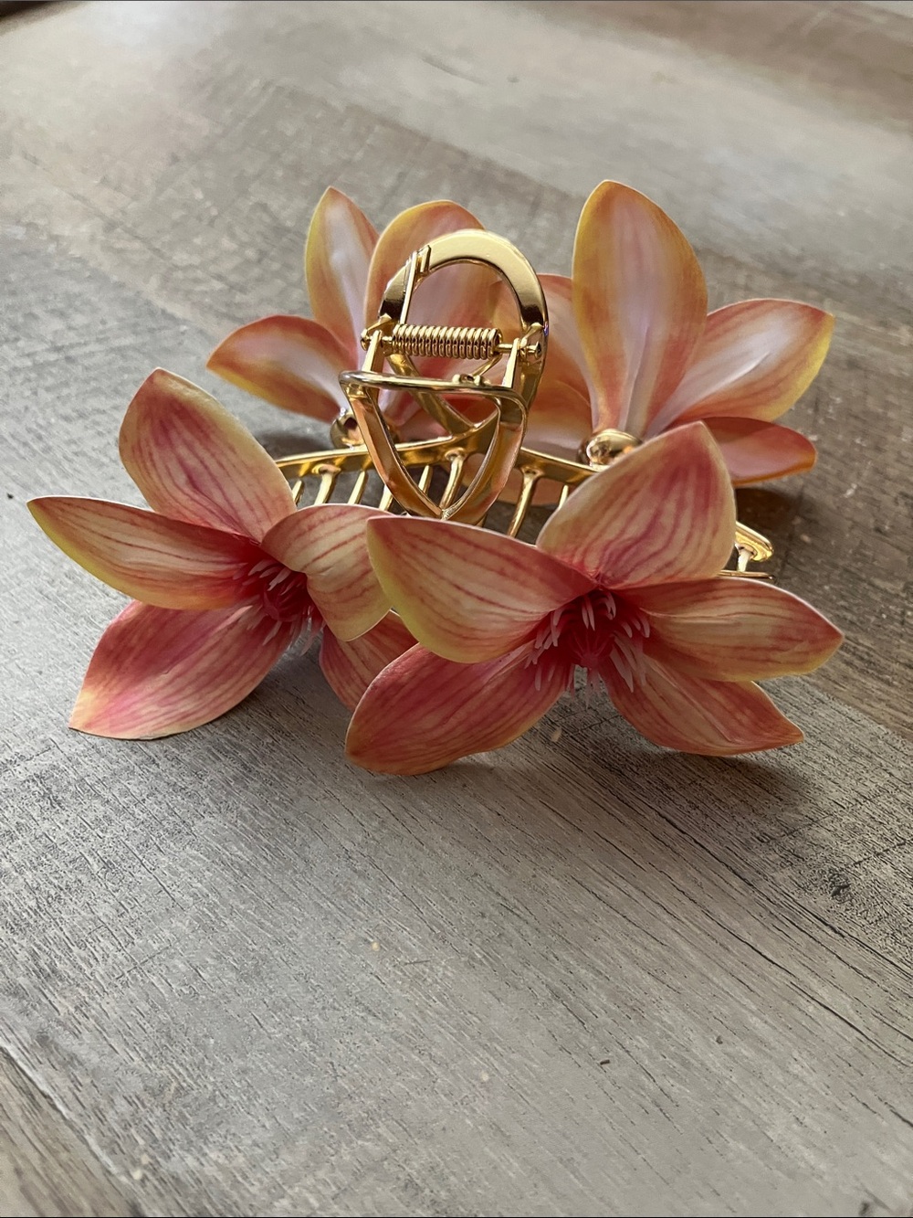 Floral Pink-Gold Hair Claw Clip